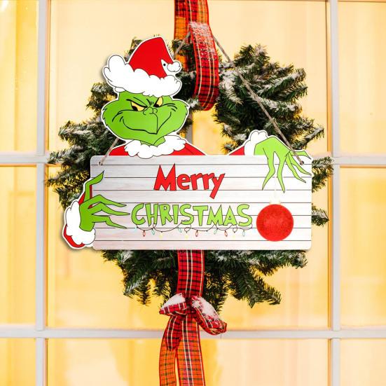 Christmas Green Elf Door Sign Merry Christmas Wooden Door Hanger Front Door Wall
