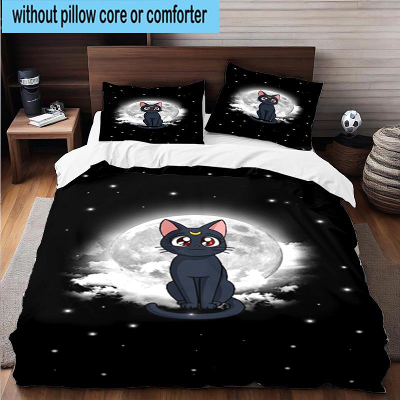 3PCS Lunar Cat Magic Night 3pcs Bedding,Including 3PCS Duvet Cover And 2pcs Pillowcases Perfect for Christmas,Ideal for Bedroom, Dormitory