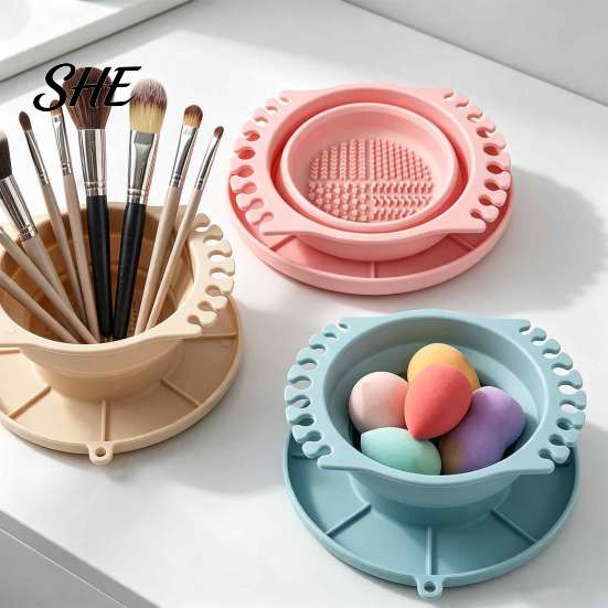 Silicone Painting Brush Rinser Paint Cleaner Cup, with Texture, Foldable Compact Washer Cleaner, for Watercolor And Makeup Art