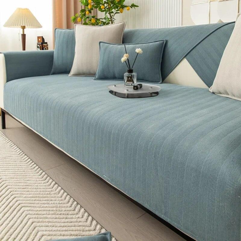 Modern Luxury Sofa Cover Thicken Stripes Four Season Sofa Towel Soft Smooth Seat Cushion for Living Room Anti-slip Couch Cover
