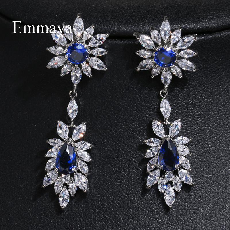 Emmaya Fashion Design For Women Flower-shape Long Earring AAA Zirconia Multicolors Choice In Party Dazzling Ornament