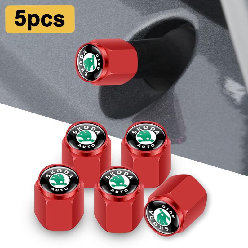 5pcs Metal Car Tire Wheel Theftproof Cap Air Valve Stem Dust Waterproof Cover For Skoda Fabia Superb Rapid Yeti Karoq Vision MK3 VR6