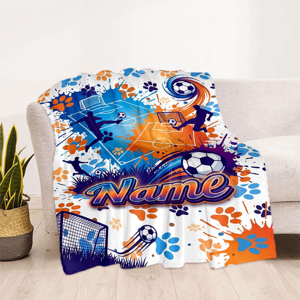 Bluey's Soccer Fun Customize Text Blanket Multi-purpose Personalized Blanket Soft & Cozy Perfect for Livingroom Chair Office Seaside for All Occasions
