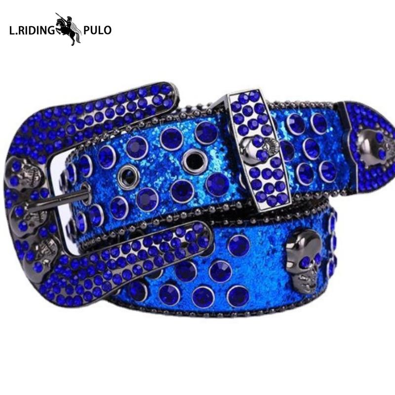 Модный ремень с черепом Мужской Женский Ремень со стразами Панк Хип-хоп Кожаный ремень Джинсы Платье Блестящая пряжка для ремня