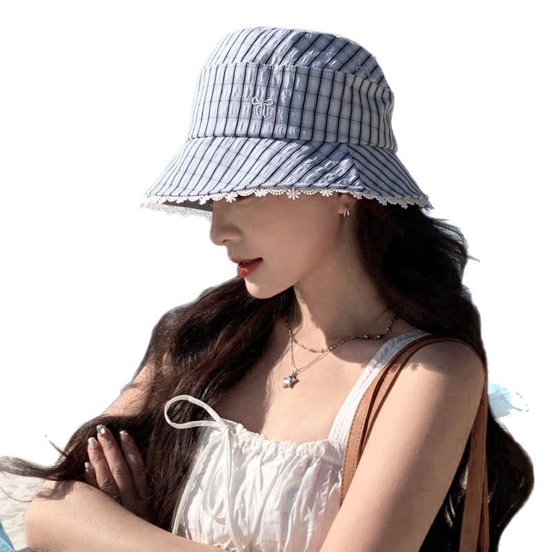 Wenling, Taizhou summer outdoor fashion fisherman hat women's plaid sunshade basin hat showing small face breathable sunscreen hat