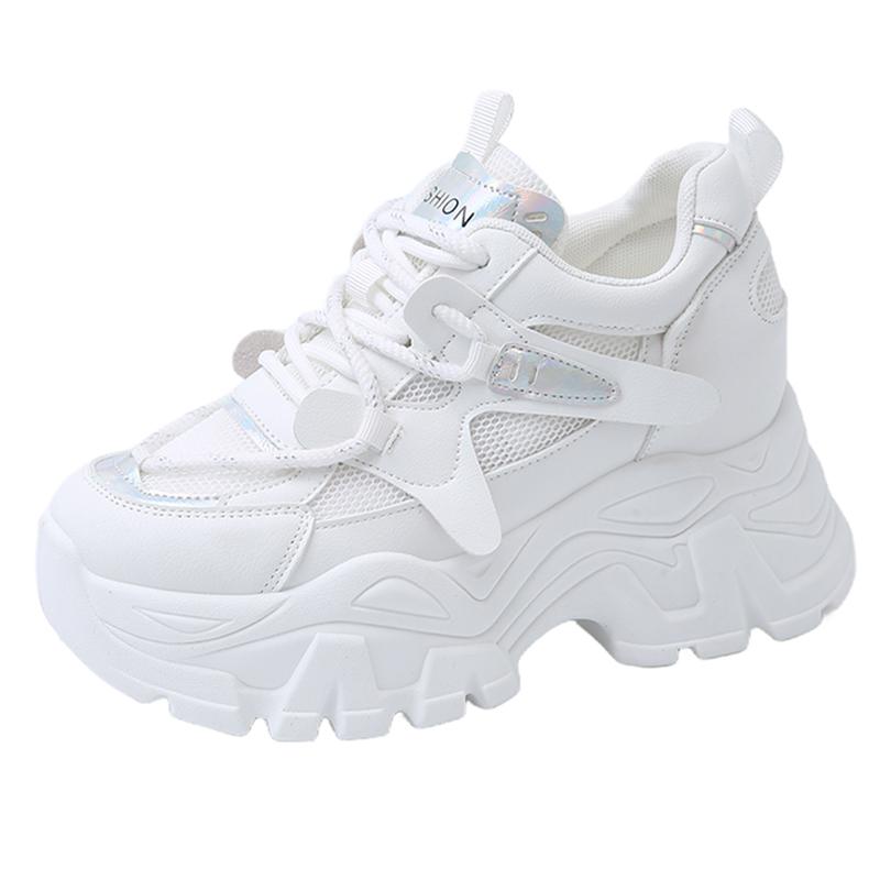 Модные дышащие сетчатые кроссовки на платформе женские весенние на толстой подошве нескользящие повседневные туфли женские на шнуровке на массивной подошве спортивная обувь женская