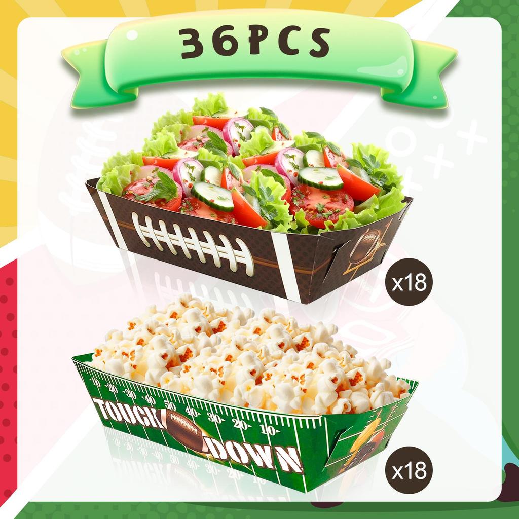 36 Pcs Football Party Paper Tray, Football Food Trays Set-Football Party Paper Food Trays,Football Paper Snack Tray&Football Trays for Food