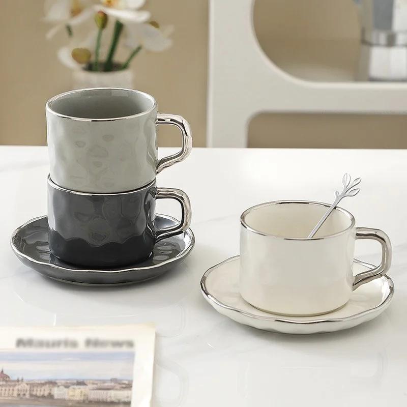 European Style Ceramic Coffee Cup with Saucer&spoon Set Afternoon Tea Dessert Tea Cup Breakfast Milk Cup Office Couple Water Cup