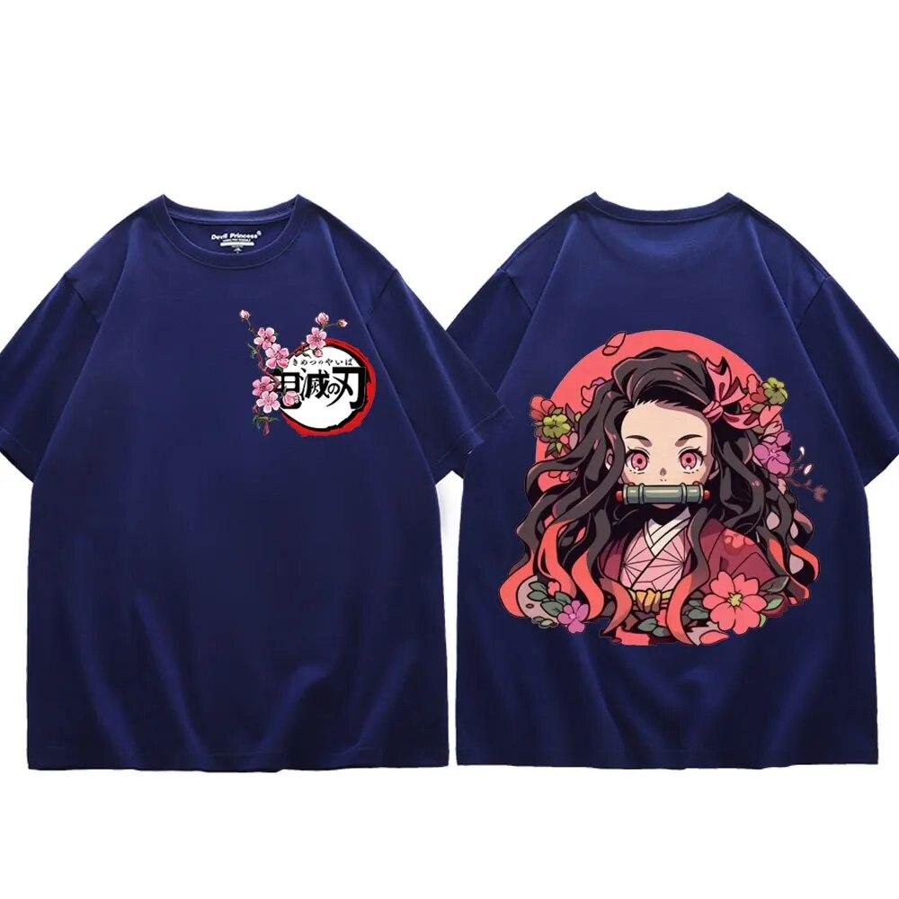 Japan Anime Demon Slayer Kamado Nezuko Print T Shirt Unisex Women Fashion Trend Short Sleeve T Shirts Kawaii Cute Oversized T-shirt