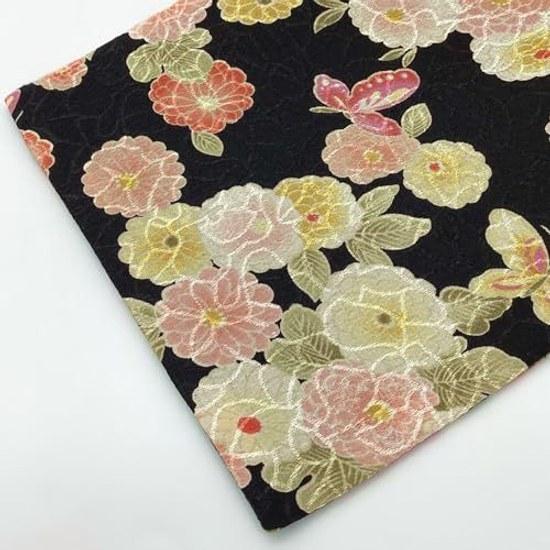 Kyosuke Japan-made Goshuincho case bag drawstring cotton 100 approximately 26.518cm kinran button butterfly black peony Japanese pattern floral large