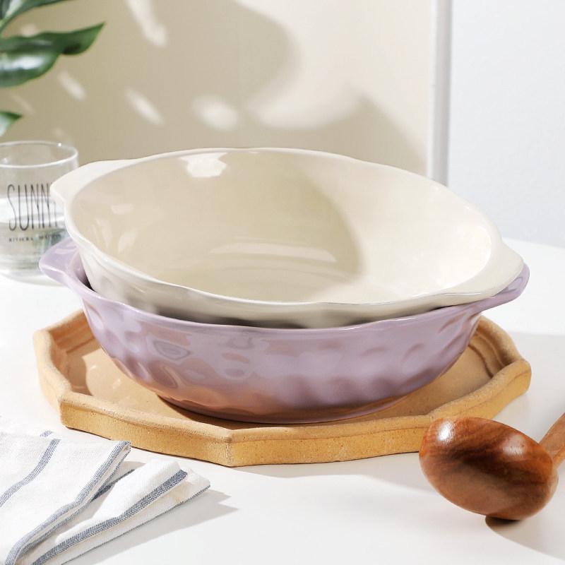 Большая керамическая супница 12 дюймов: С двумя ручками, термостойкая, защита от ожогов - Новый стиль 2024 года, миска для рыбы с квашеной капустой