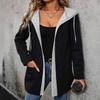 Women's Autumn and Winter New Casual Fashion Splicing Collision Cardigan Hooded Sweatshirt