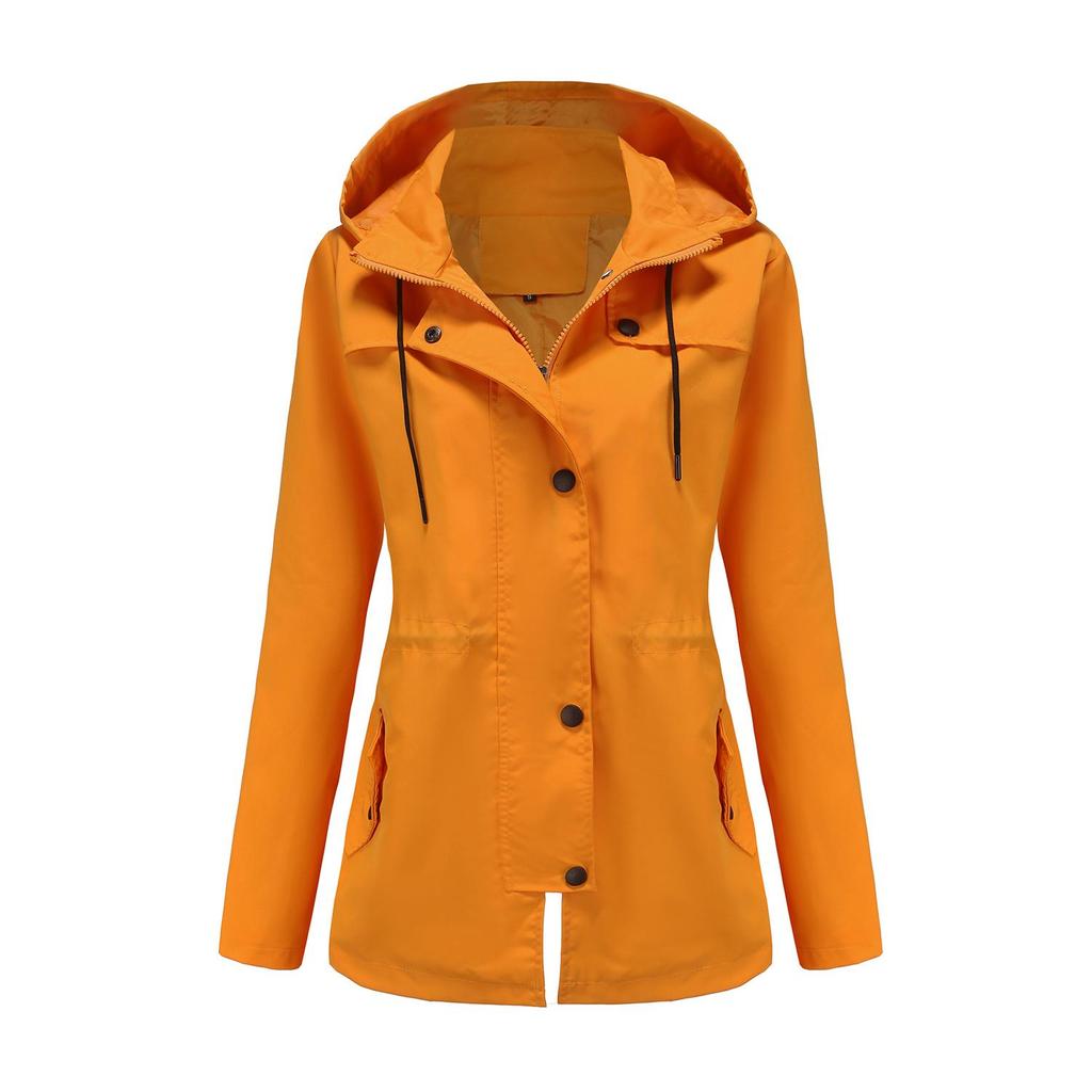 Ветровка для женщин, тонкий плащ средней длины с капюшоном, весна-осень, женская ветрозащитная водонепроницаемая повседневная куртка, верхняя одежда, дождевики