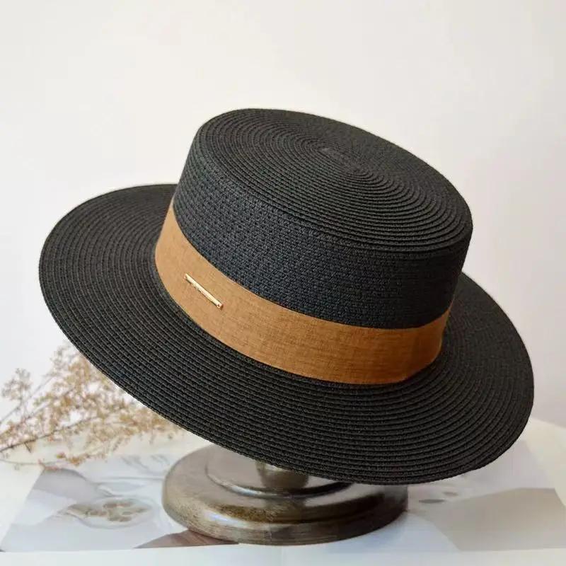 Korean Style Women Summer Straw Hat Wide Brim Uv Protection Elegant French Fedora Beach Sun Hat Adjustable For Travel