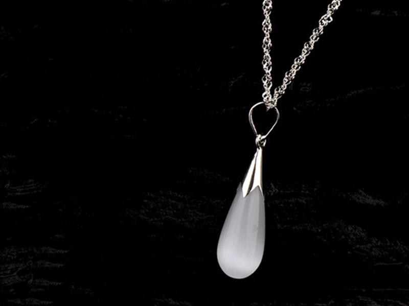 Серебряный кулон-капля с кошачьим глазом S925 в корейском стиле, ожерелье для женщин