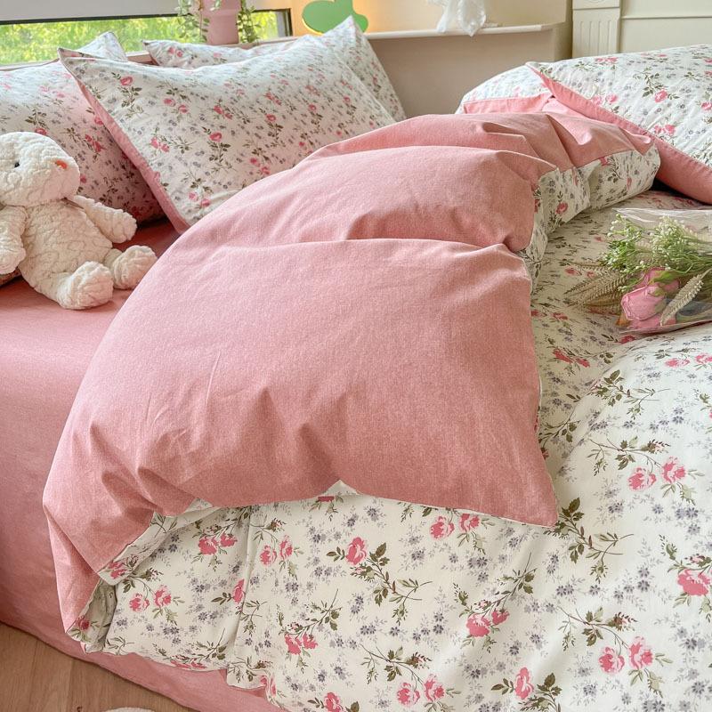 Небольшой комплект из четырех предметов из чистого хлопка с цветочным принтом, хлопковые пододеяльники с девчачьим сердцем, простыни для студентов, односпальная кровать в общежитии, комплект из трех пододеяльников