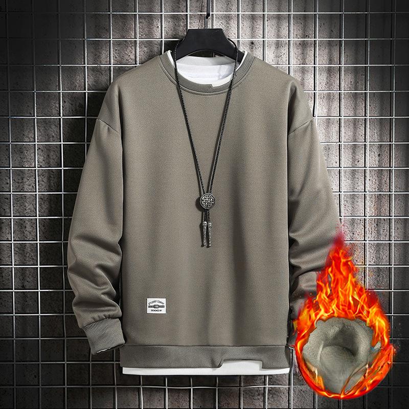 Свитер мужской осенне-зимний флисовый длинный рукав футболка мужской подростковый поддельный двухсекционный свитер с круглым вырезом повседневный топ мужской