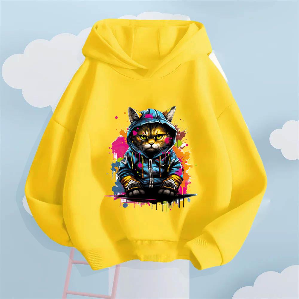Graffiti Cool Cat Cartoon Printed Kids' Hoodie, Let Children Wear Personality-Filled Hip-Hop Playful Fashion Sense