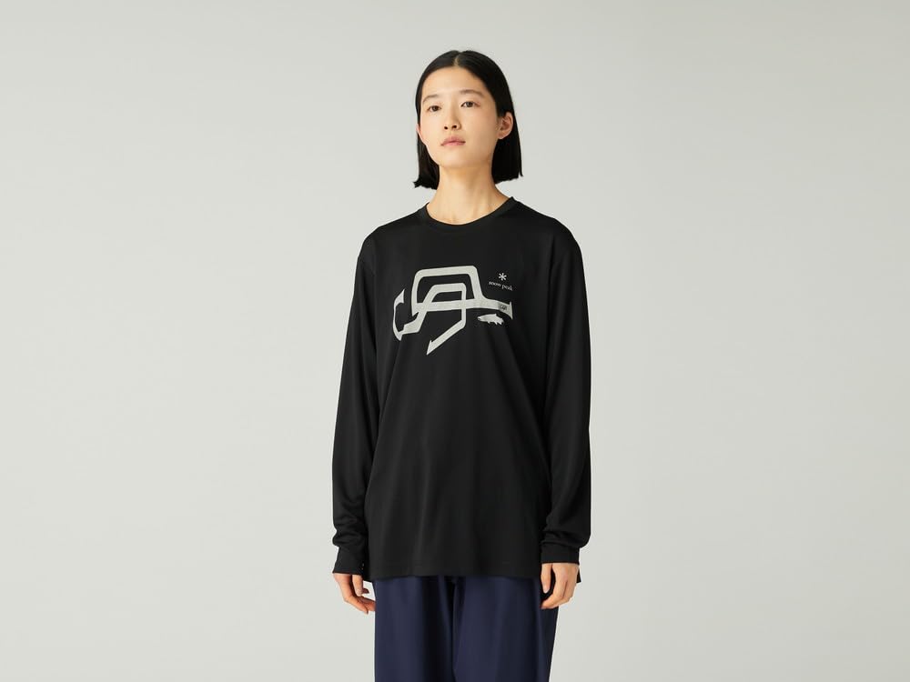 Snow Peak SP Logo Graphic Long Sleeve Cut and Long Sleeve and Size L T-Shirt SPF-TS-25AU901, Sew, T-Shirt, Men's Women's, Black,