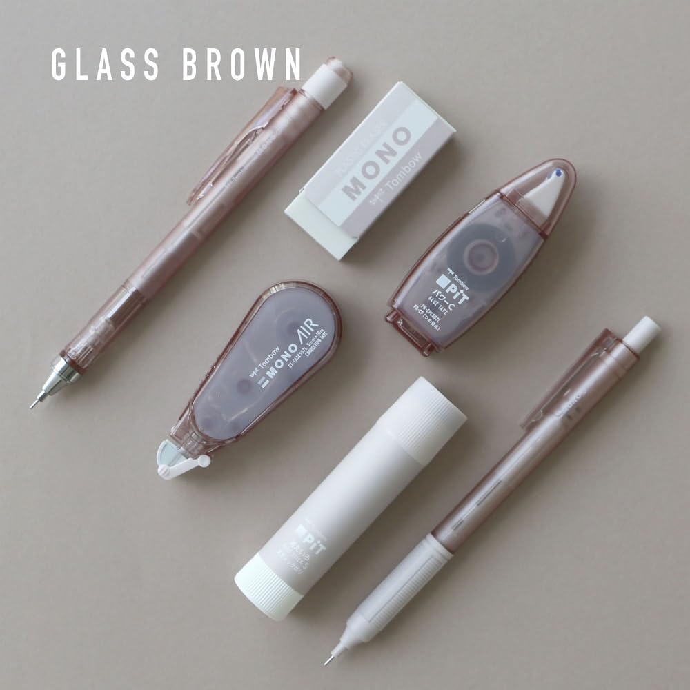 Tombow Pencil MONO x PiT Канцелярский набор Пастельное стекло Коричневый набор из 6 предметов Карандаш x 2 Ластик Клей-карандаш Корректирующая лента Клей (Механическая лента 0,5 мм)