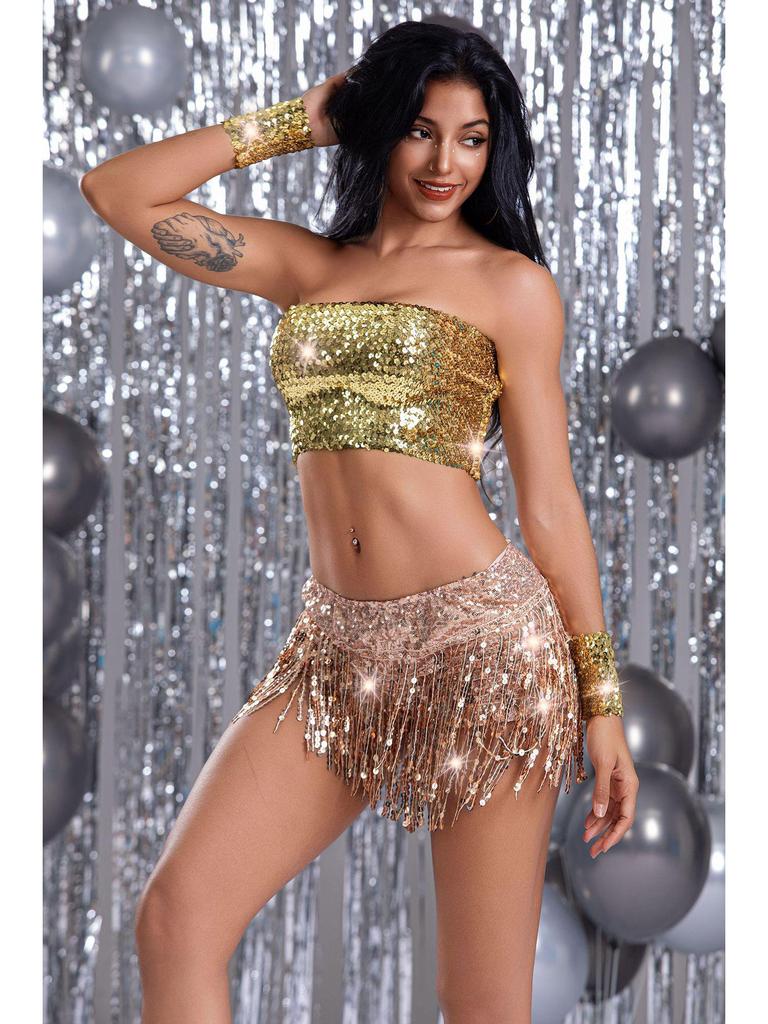 Sequined Tassel Skirt for Latin Dance & Stage Performance - Women's DS Costume with Shorts