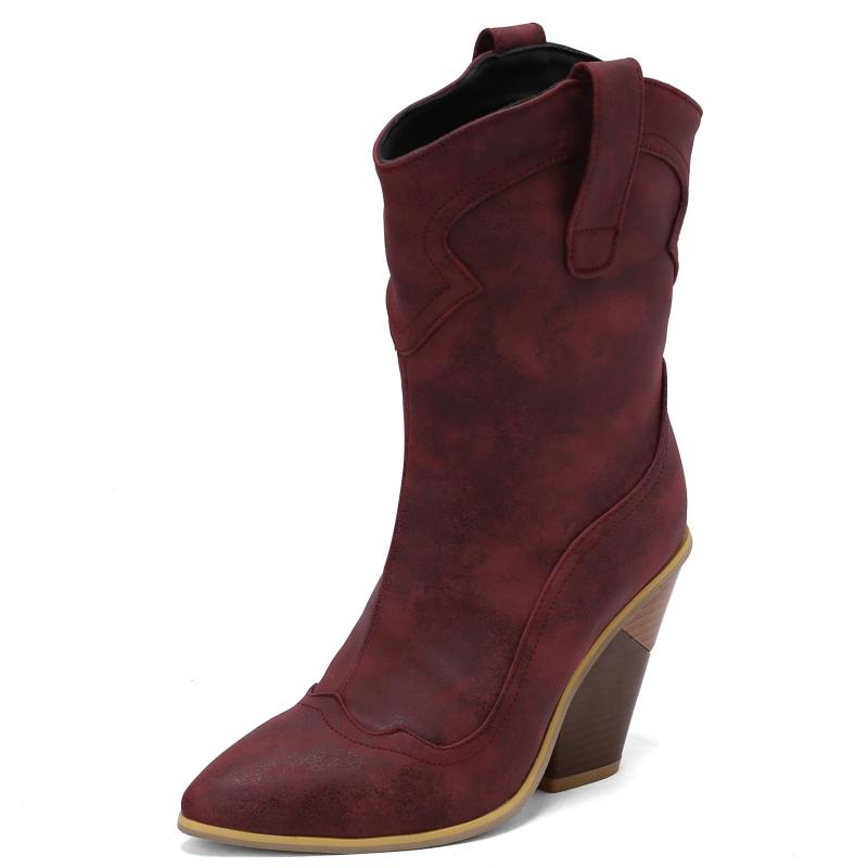 Autumn Winter Ankle Boots For Women 2024 New Vintage Wedge Heels Cowboy Cowgirls Boot Sexy Party Shoes Ladies Large Size 48