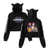 KPop Demon Hunters HUNTRIX Print Hoodie Crop Top Long Sleeve Hoodies with Cat Ear Women Hoodies Autumn Clothes Sweatshirt