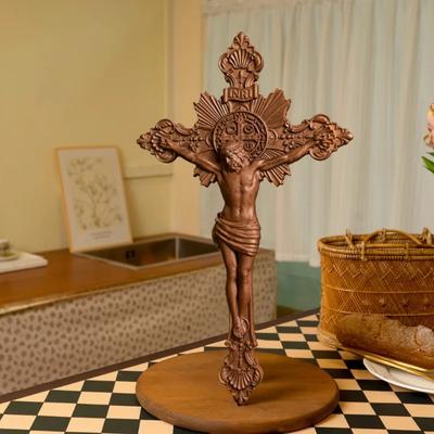 Улица. Крест Бенедикта для изгнания дьявола, резьба по дереву, католический алтарный молитвенный деревянный крест, украшение для крещения, ремесло, религиозный подарок