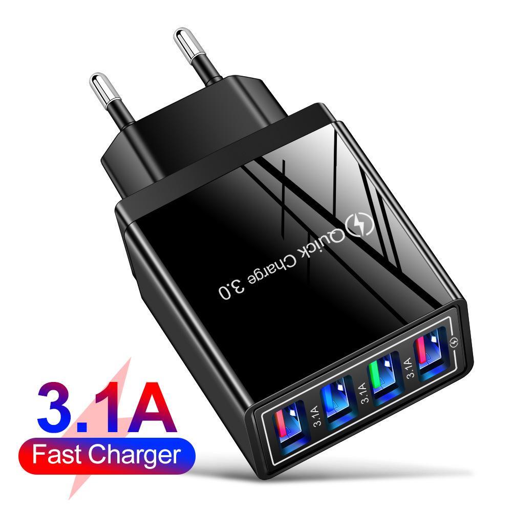 4-портовое USB автомобильное зарядное устройство 3A со светодиодной подсветкой для спецификаций ЕС/США, совместимое с планшетами и телефонами