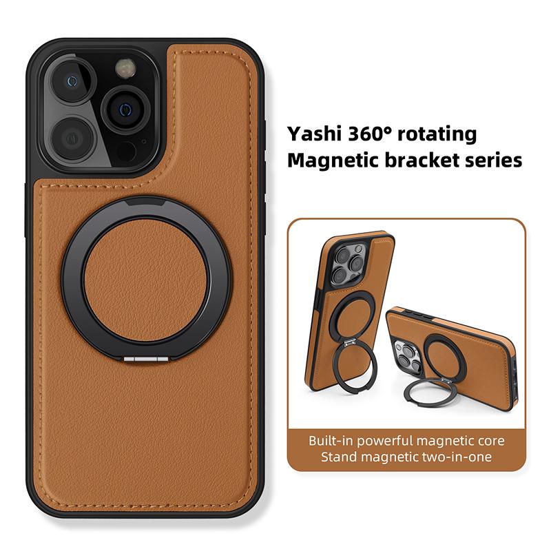 Деловой кожаный вращающийся кронштейн Чехол для телефона для iPhone 17 16 15 14 13 12 11 Pro Max Plus Magsafe Магнитное кольцо Подставка Держатель Чехол