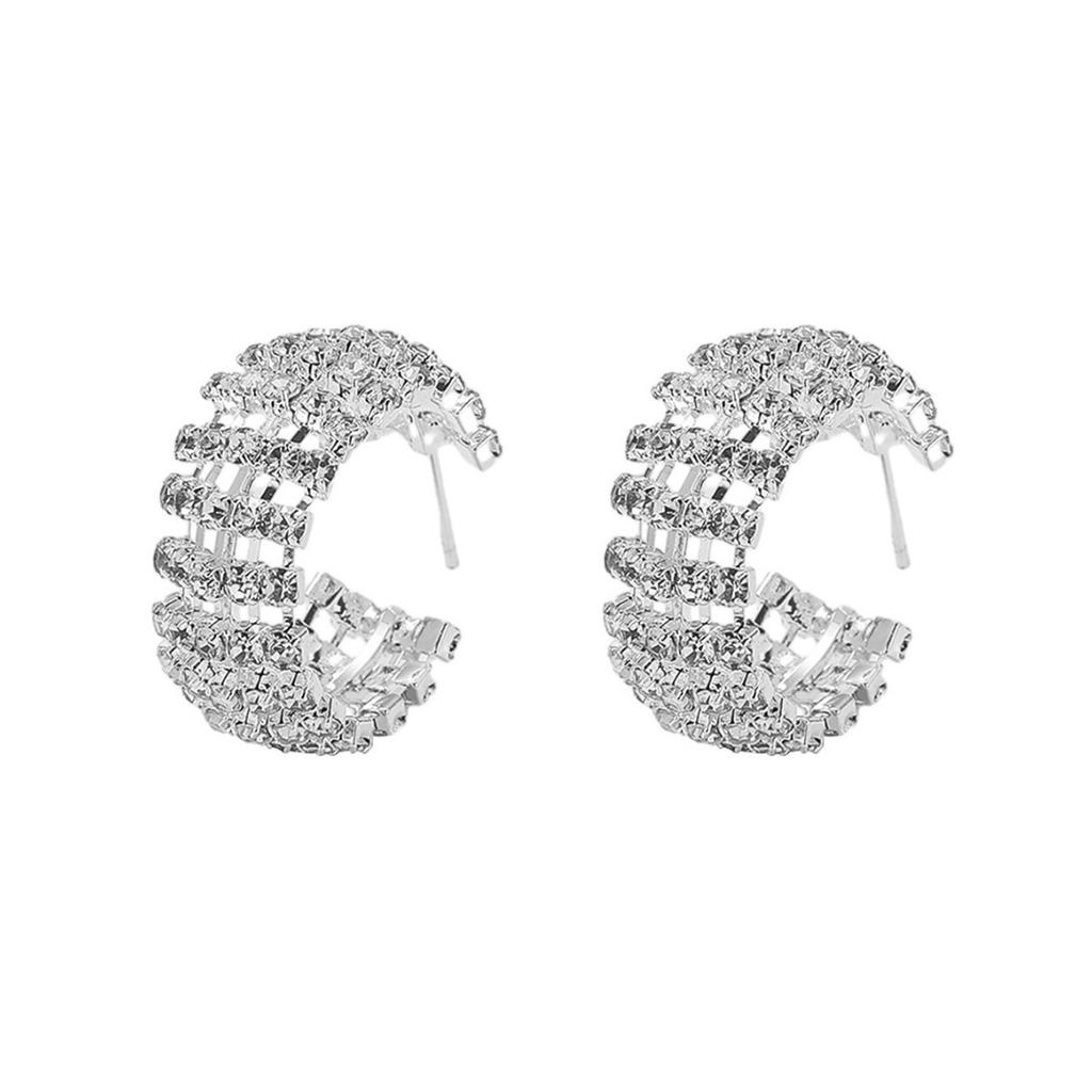 Высокая версия роскошных сверкающих сережек в форме буквы С, простые и универсальные серьги-гвоздики со стразами, женские серьги, 1 пара