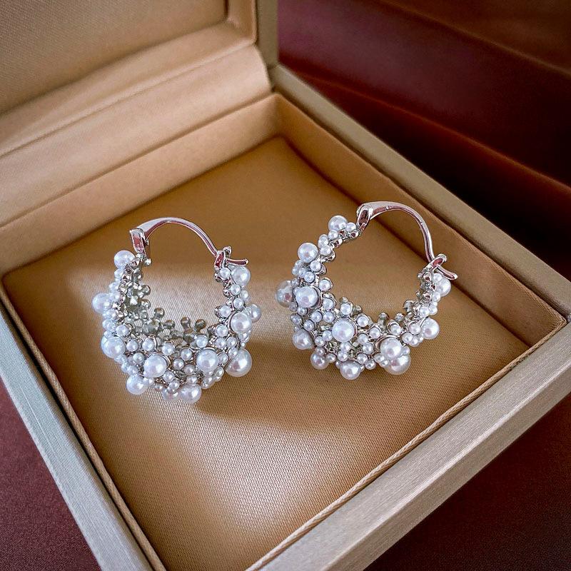 Французские ретро премиум серьги-гвоздики с имитацией жемчуга, покрытие из настоящего золота, легкая роскошь, нишевые геометрические серьги