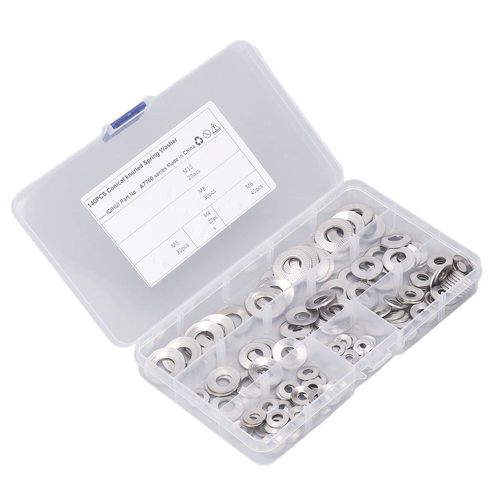 140 шт. 5 типов накатанных конических пружинных шайб из нержавеющей стали с зубчатыми краями M4 M5 M6 M8 M10