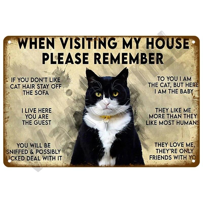 Металлический знак в стиле ретро, ​​черный кот, постер, забавный оловянный знак с котом, винтажная табличка с изображением животного, домашний декор, настенное искусство, зоомагазин, садовая табличка для бара для собак