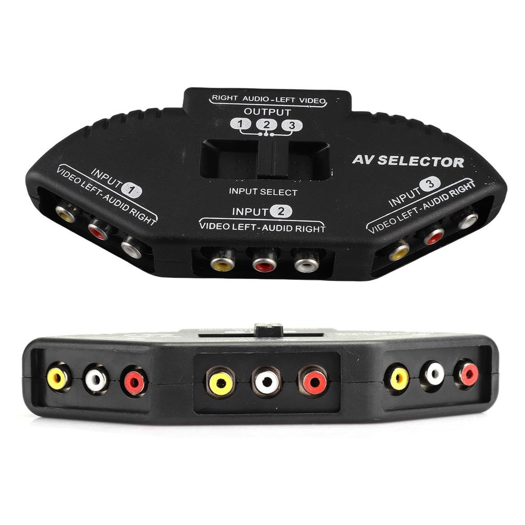 ABS Selector 3 Out Video Black Selector with AV Cable Splitter, Black, In/1 Splitter,