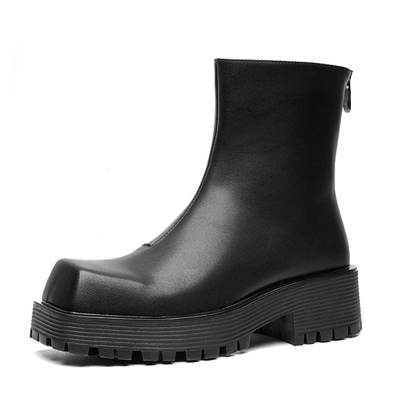 Мужские деловые ботинки «Челси» с квадратным носком на толстой подошве, на молнии, высокие кожаные ботинки, зимние пушистые мужские джинсовые ботинки