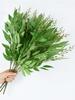 3 Bundles Silk 5 Forks Fake Green Leaves Artificial Willow Bouquet for Wedding Home Garden Vase Decoration Jungle Party DIY Plants Wreath