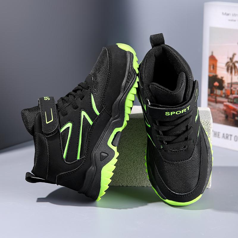 Boys' hiking shoes, made of Oxford fabric, with Velcro fastening, multi-functional, anti-slip, mid-cut casual sports shoes suita