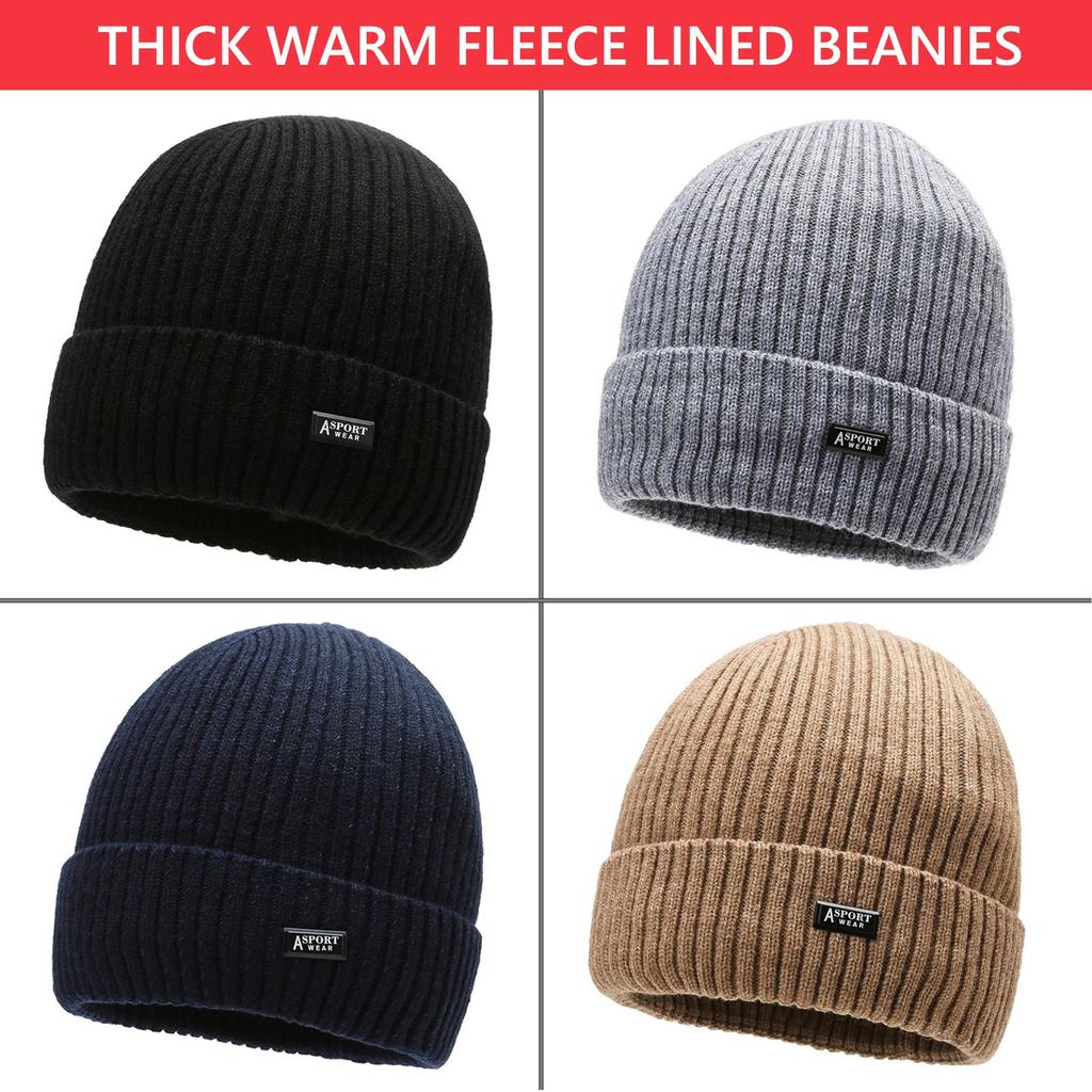 Thick Fleece Lined Knit Cap Women Warm Hat Skullies Beanies Men's Winter Hat Knitted Hat