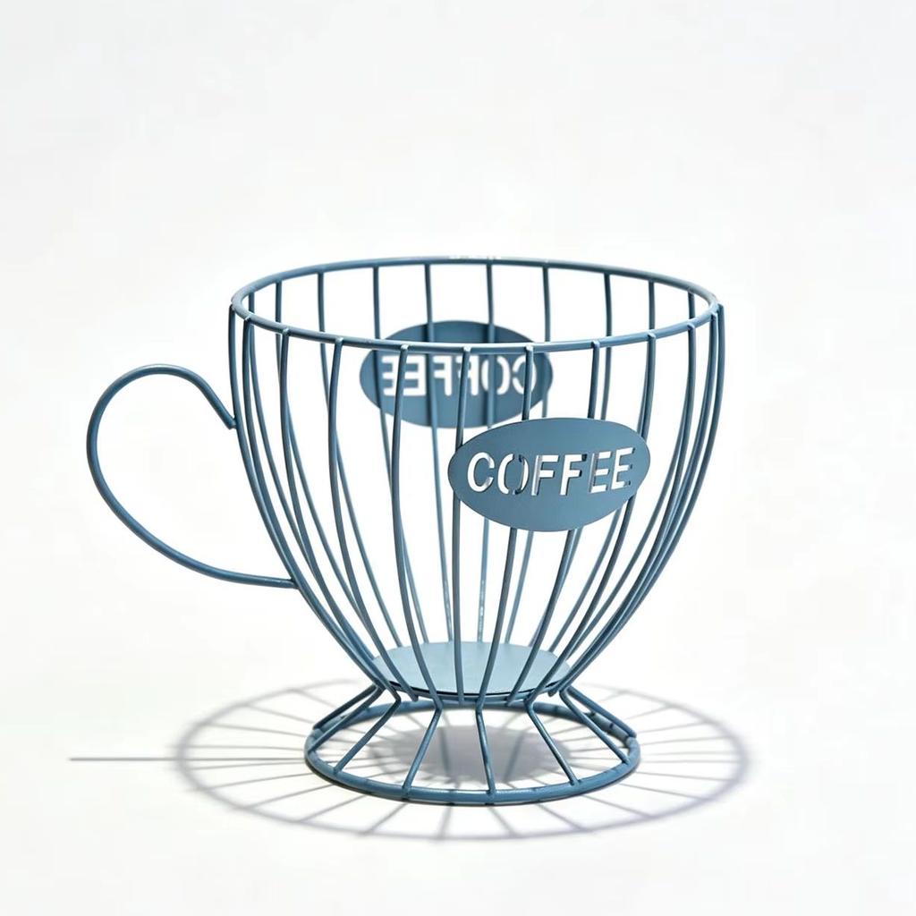 1pc coffee cup shaped storage basket with multiple colors available, iron frame base suitable for coffee capsules, snacks, etc