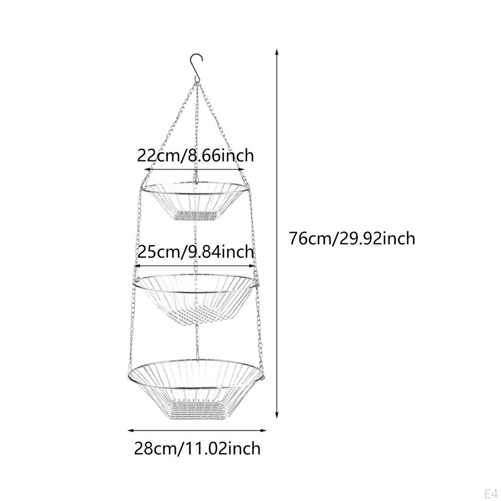 3-х уровневая подвесная корзина для фруктов и овощей, железная, с крючком, кованое железо