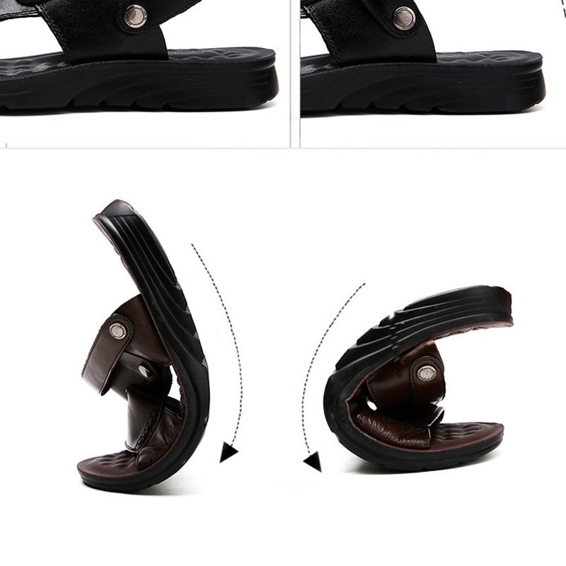 Летние мужские кожаные сандалии Мужская пляжная обувь на толстой подошве Нескользящие сандалии из воловьей кожи с открытым носком