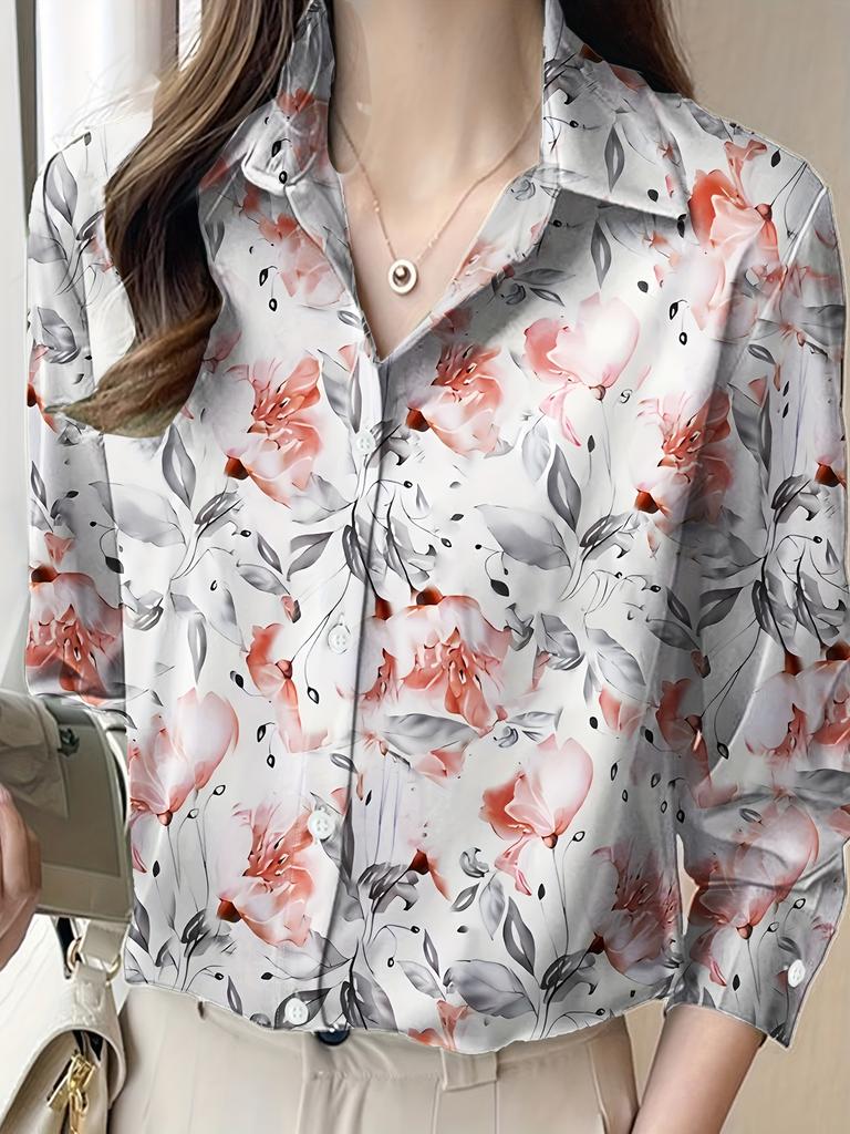 Women's Floral Printed Long Sleeve Blouse Fashion Tops Women's Elegant Blouse Tops Women's Commuter Office Clothing