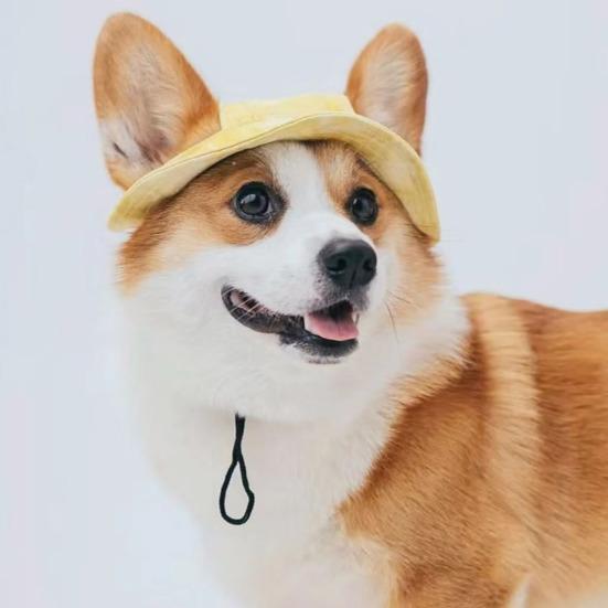 Corgi Sun Hat Pet Cap with Ear Holes Dog Sun Cap with Adjustable Neck Strap for Small And Medium Sized Pets Outdoor Sun Protection
