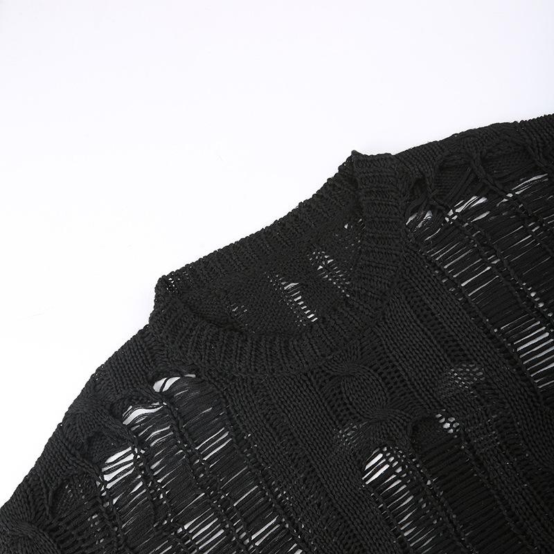 Women Hollowed Knitted Sweater Smock Female Personality Loose Outer Wear Sweater Tops