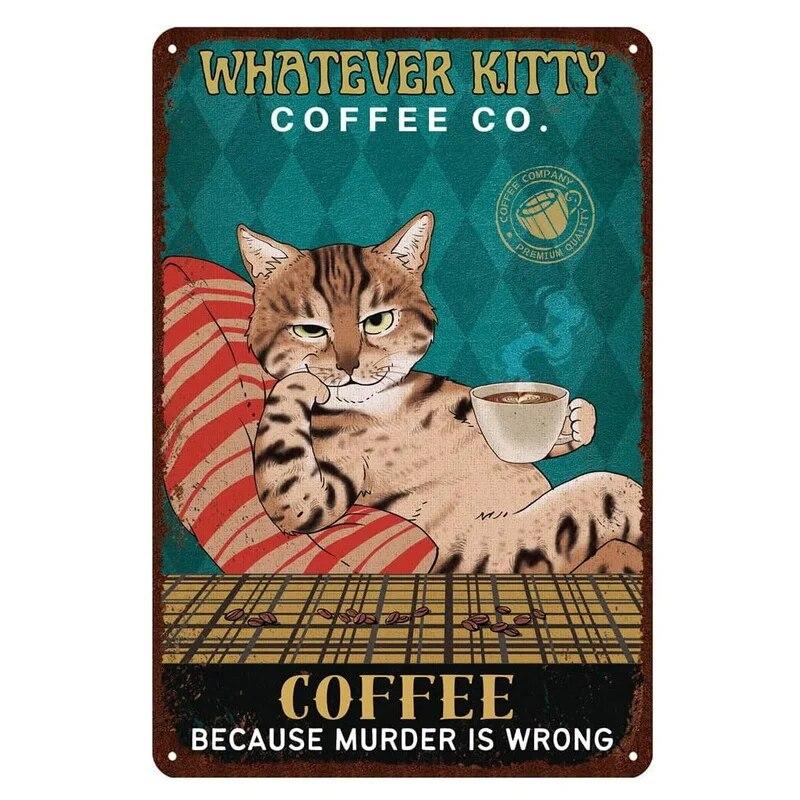 Нет кофе, нет работника, кот, металлические жестяные таблички, подарок для любителей кошек, винтажная табличка, металлический человек, пещерный бар, паб, клуб, кафе, украшение на стену дома