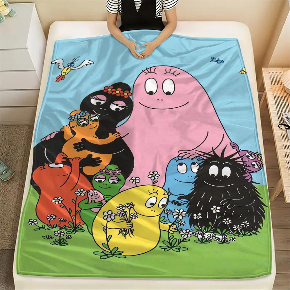 1Pc The Barbapapa family Print Flannel Blanket, High quality Comfortable for All Seasons, Home Decor, Warmth and Comfort, Perfect for Christmas Gifts