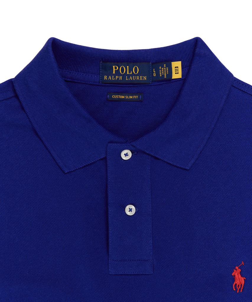 POLO RALPH LAUREN Хлопковая футболка-поло с сетчатой текстурой, приталенная, на заказ - Синяя