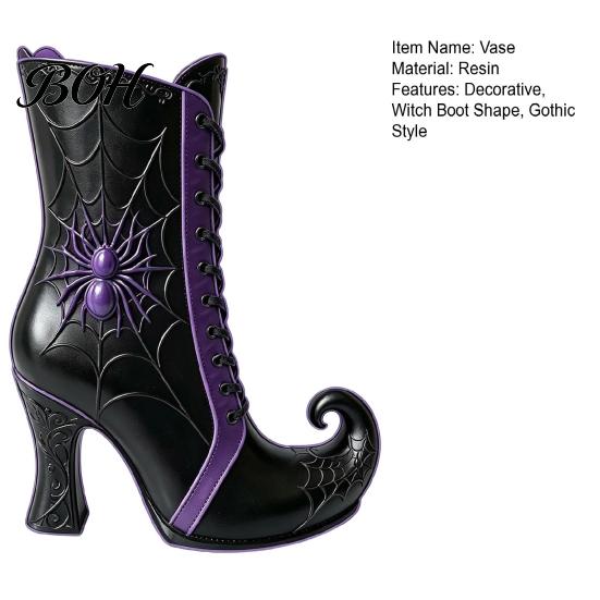 Mysterious Halloween Party Ornament Witch Boot Vase, Gothic Spider Web Flower Elegant Aesthetic Home Decor Decorative Table Centerpiece Vase