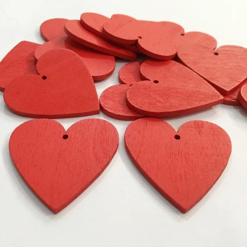 20 шт. Декор для рукоделия, скрапбукинга, свадьбы, DIY, красные деревянные спилы в форме сердца с отверстием для DIY